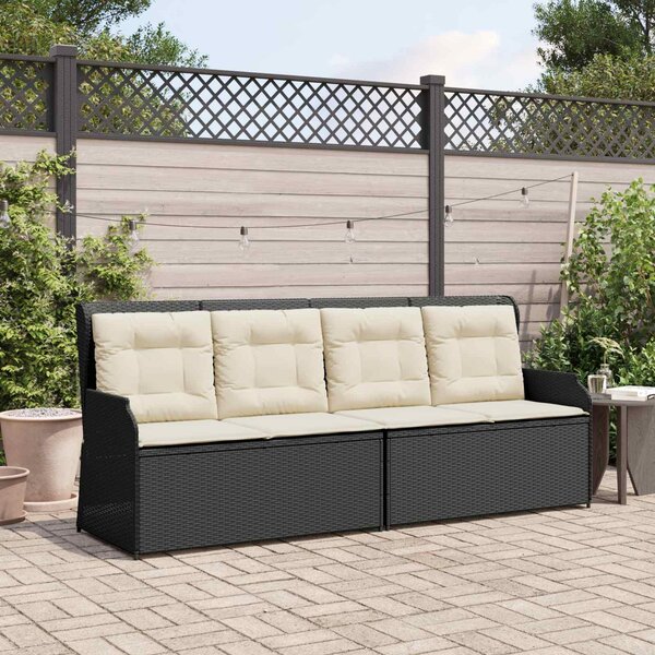 Maison Exclusive - Záhradná lavička s vankúšmi Čierna a smotanovo biela Poly-rattan
