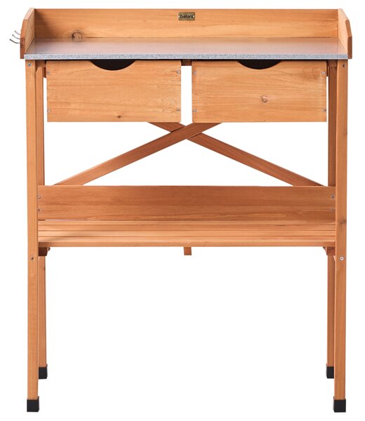 Záhradný stôl na presádzanie svetlohnedý jedľové drevo 79 x 37 x 89 cm pozinkované železo pracovná doska moderný rustikálny štýl