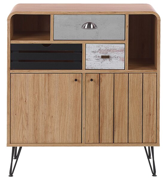 Príborník sivá čierna svetlá farba dreva drevovláknitá doska kov 87 x 80 x 40 cm retro drevo vzhľad funkčný praktická obývačka