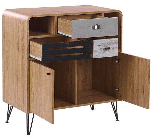 Príborník sivá čierna svetlá farba dreva drevovláknitá doska kov 87 x 80 x 40 cm retro drevo vzhľad funkčný praktická obývačka
