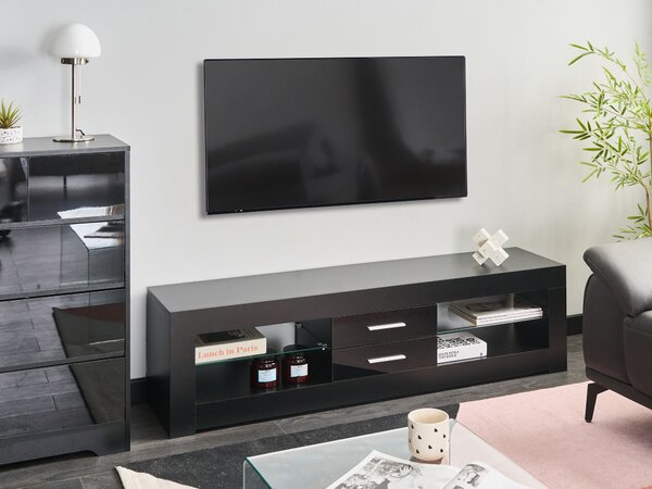 TV stolík čierny MDF moderná skrinka pod televízor otvor na káble obývacia izba
