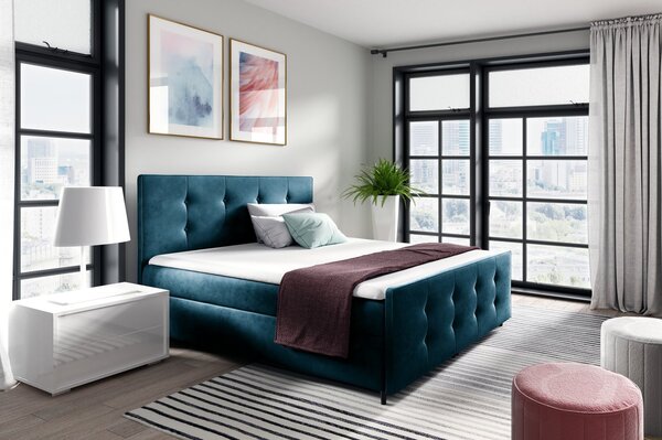 Čalúnená posteľ CELESTE - 200x200, modrá + topper ZDARMA