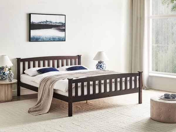 Posteľ tmavohnedá borovicové drevo 160 x 200 cm s roštom minimalistický škandinávsky štýl spálňa