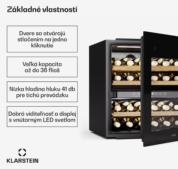 Klarstein Rhone 36 Duo chladnička na víno, 36 fliaš, LED ovládanie, push-to-open, tichá