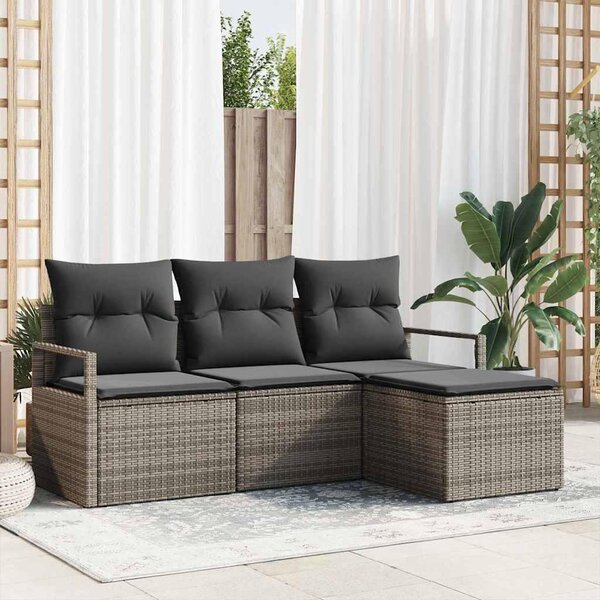 Maison Exclusive – Sedacia súprava, 4 kusy, sivá [syntetický materiál]: Polyratan