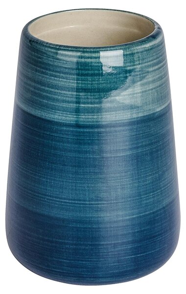 WENKO E2X Pohárik na zubné kefky, model Pottery – nadčasovo krásny pohárik z kvalitnej keramiky, ručne maľovaný, ideálny do kúpeľne a hosťovskej toalety, Ø 8 x 11 cm, farba petrol