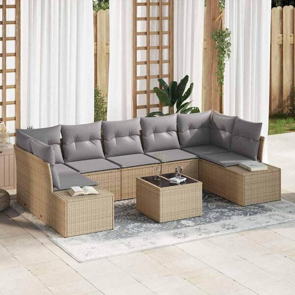 Maison Exclusive – Sedacia súprava, 8 kusov, béžová [syntetický materiál]: Polyratan
