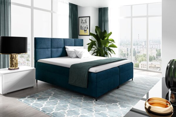 Boxspringová posteľ s úložným priestorom BRIGITA - 180x200, modrá + topper ZDARMA