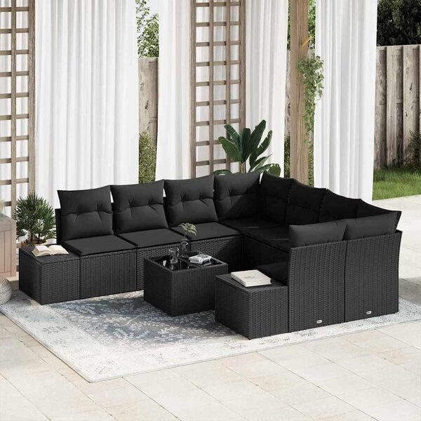 Maison Exclusive – Sedacia súprava, 9 kusov, čierna [syntetický materiál]: Polyratan
