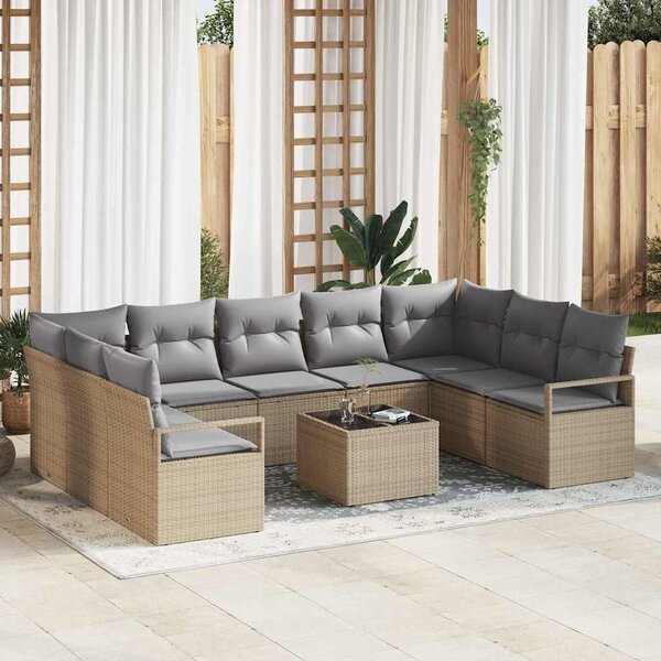 Maison Exclusive – Sedacia súprava, 10 kusov, béžová [syntetický materiál]: Polyratan