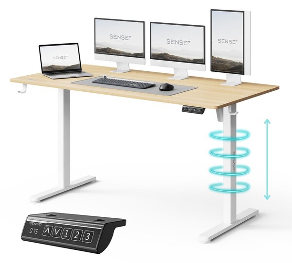 NOJO LIGHT Výškovo nastaviteľný elektrický stôl Stabilný ergonomický pre hráčov Domáca kancelária MemorySystem 140 x 70 cm Nosnosť 70 kg Biela svetlohnedá