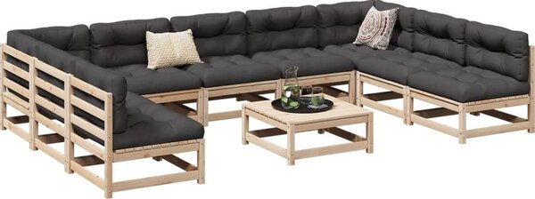 Maison Exclusive - 10-dielna záhradná súprava pohoviek borovicový masív