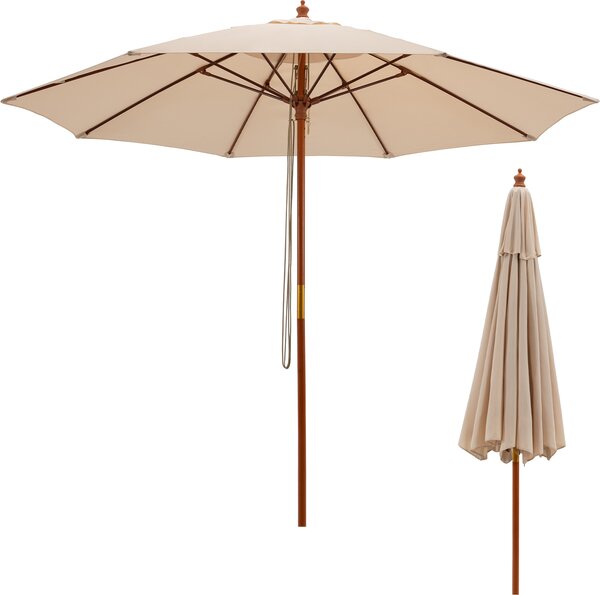 COSTWAY Slnečník 260 cm, záhradný slnečník z dreva, trhový slnečník na terasu, záhradu, terasu