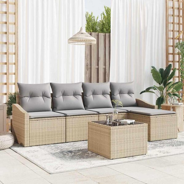 Maison Exclusive – Sedacia súprava, 6 kusov, béžová [syntetický materiál]: Polyratan