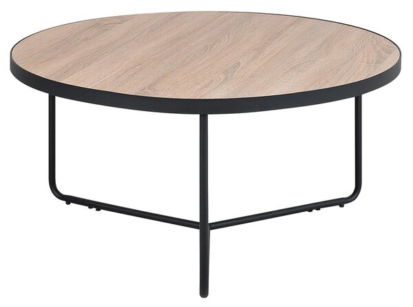 Konferenčný stolík svetlé drevo a čierna MDF 80 x 80 x 40 cm okrúhly kovový rám moderný priemyselný štýl