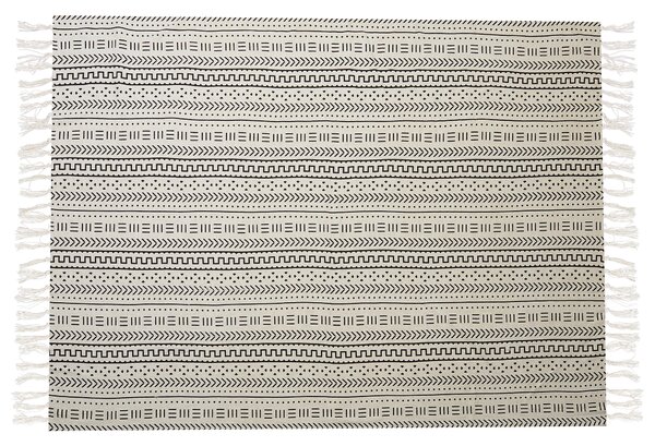 Prikrývka biela a čierna bavlnená 130 x 180 cm geometrický tribal vzor prírodný dizajn boho spálňa obývačka