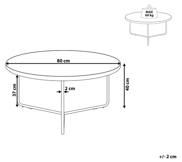 Konferenčný stolík svetlé drevo a čierna MDF 80 x 80 x 40 cm okrúhly kovový rám moderný priemyselný štýl