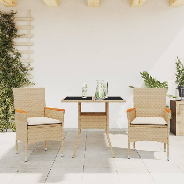 Maison Exclusive - 3-dielna záhradná jedálenská súprava+podložky, béžová polyratan