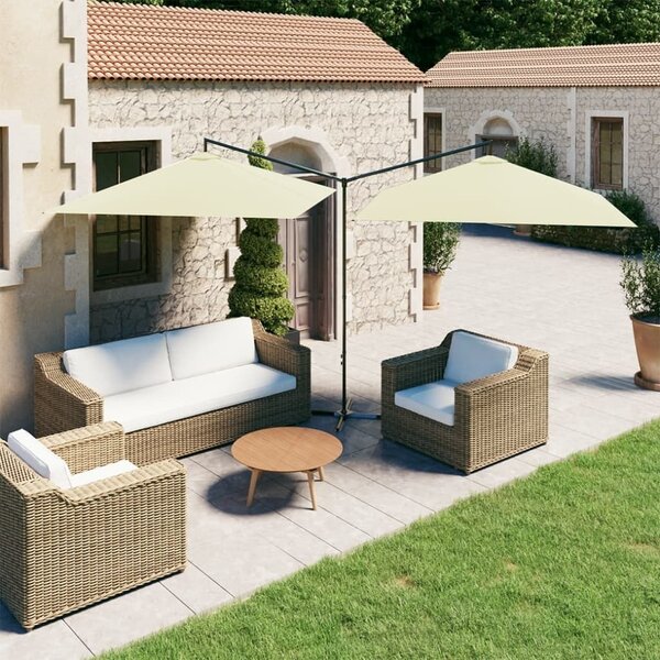 Maison Exclusive – dvojitý slnečník s oceľovou tyčou, 600 × 300 cm, pieskovo biely