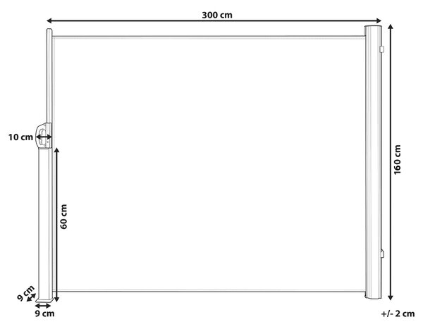 Bočná markíza béžový polyester 160 x 300 cm zaťahovacia látková tieniaca clona strieborný hliníkový rám