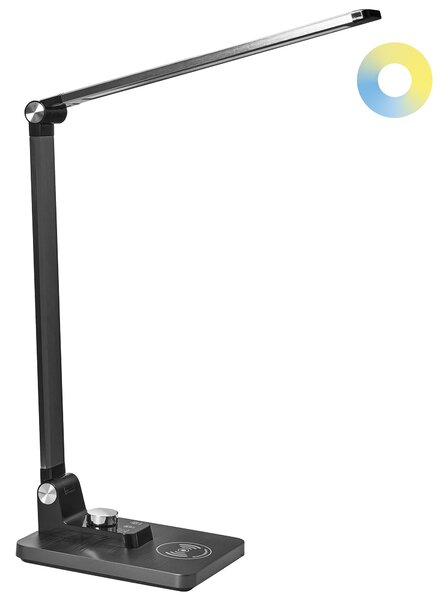 Stolná LED lampa čierna hliník syntetický materiál 3 režimy teploty plynulý stmievač bezdrôtová nabíjačka moderný štýl kancelária