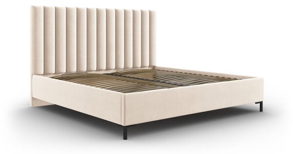 Béžová čalúnená dvojlôžková posteľ s úložným priestorom s roštom 180x200 cm Casey – Mazzini Beds