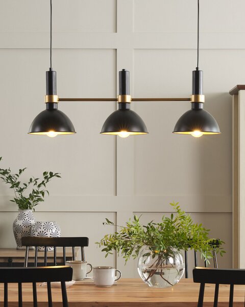 Závesná lampa čierna zlatá kov maľovaný povrch 3 tienidlá 107 cm retro moderný štýl kuchyňa jedáleň