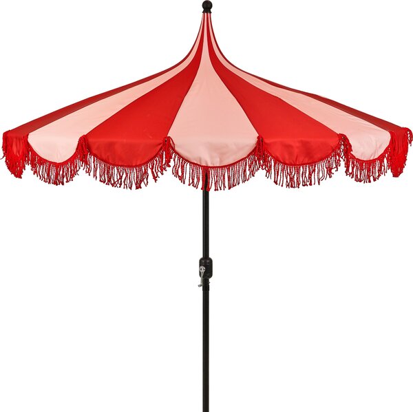 Mica Decorations Kim Pruhovaný slnečník s taškou na prenášanie – tyčový slnečník 238 x Ø235 cm – ochrana pred slnkom na záhrade alebo balkóne – polyester, oceľ – červená farba