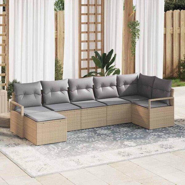 Maison Exclusive – Sedacia súprava, 7 kusov, béžová [syntetický materiál]: Polyratan