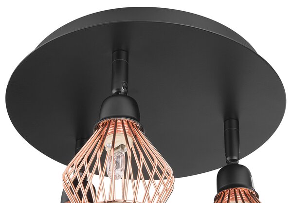 Stropná lampa 3 medené kovové tienidlá nastaviteľné svietidlo industriálny štýl