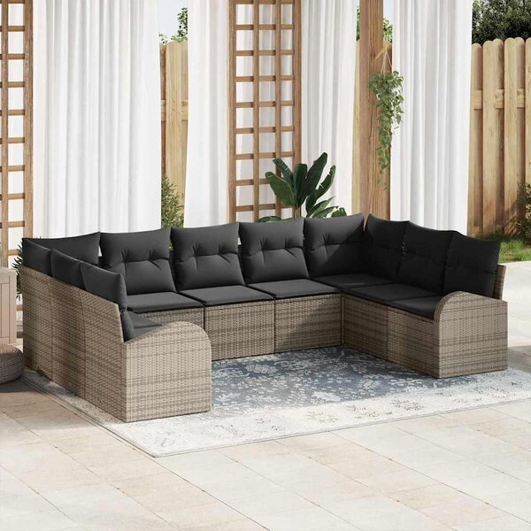 Maison Exclusive – Sedacia súprava, 9 kusov, sivá [syntetický materiál]: Polyratan