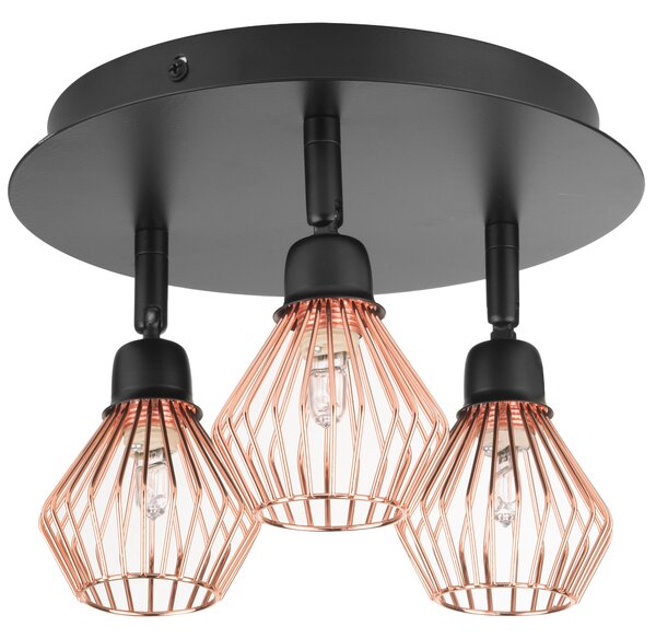 Stropná lampa 3 medené kovové tienidlá nastaviteľné svietidlo industriálny štýl