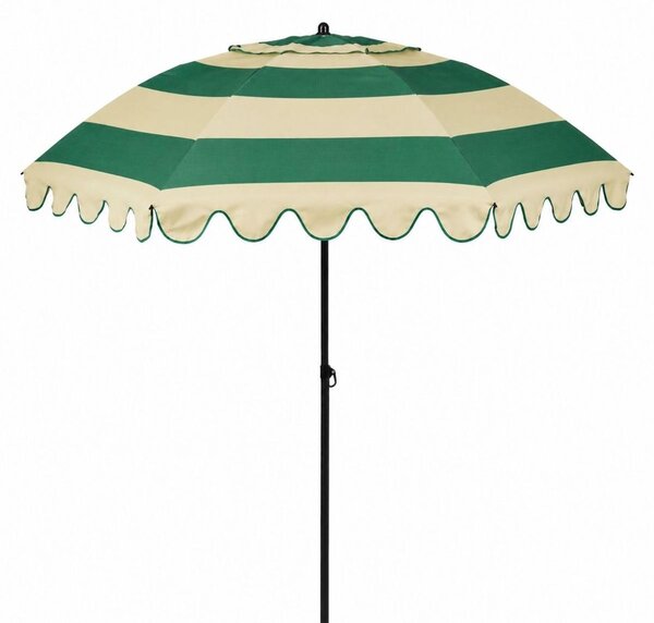 Mica Decorations Naklápací slnečník s volánmi – tyčový slnečník 238 x Ø195 cm – ochrana pred slnkom na záhrade alebo balkóne – polyester, oceľ – Terra