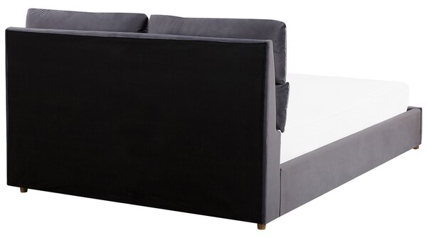 Čalúnená posteľ sivá zamatová 180 x 200 cm s úložným priestorom elegantná moderná spálňa