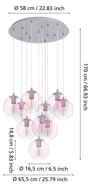 Eglo 901922 - Luster na lanku ARISCANI 10xE27/60W/230V lesklý chróm/číre