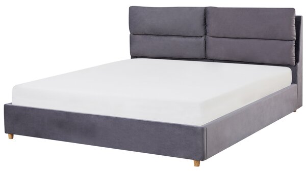 Čalúnená posteľ sivá zamatová 180 x 200 cm s úložným priestorom elegantná moderná spálňa