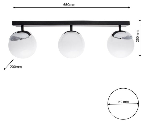 Stropné svietidlo Sfera, 3x biele sklenené tienidlo, b/ch