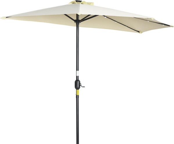 Slnečník 84D-231V00BG, na terasu, polkruhový, so solárnym panelom, 20 LED diód, ručná kľuka, béžový, 2,70 x 1,35 x 2,40 m