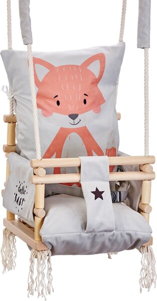 Drevená detská hojdačka Love Gifts®, vysokokvalitná a vhodná ako interiérová hojdačka, možno ju namontovať na strop a do rámu dverí, líška, vyrobené v EÚ