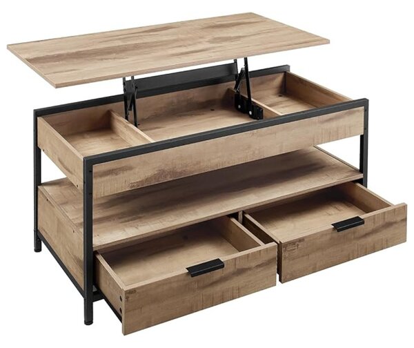 Výškovo nastaviteľný konferenčný stolík GASPAR, 50x100x(48-63)cm, čierna / camel hnedá Vasagle