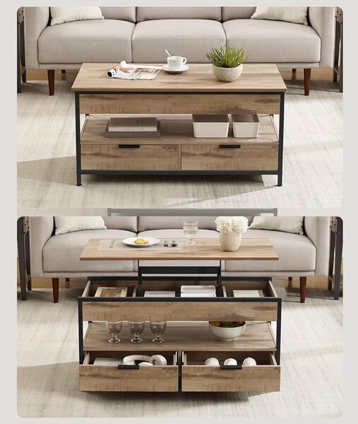 Výškovo nastaviteľný konferenčný stolík GASPAR, 50x100x(48-63)cm, čierna / camel hnedá Vasagle