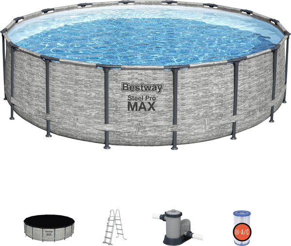 Bestway Steel Pro 5619E, Rámový bazén, Rebrík, Šedá, 67,4 kg