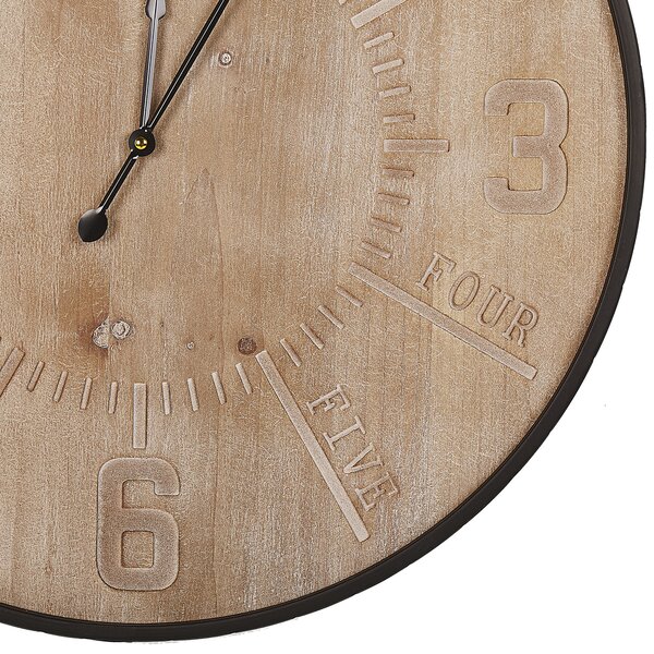 Nástenné hodiny farba svetlého dreva MDF 60 cm kovový rám retro dizajn do obývačky spálne kuchyne