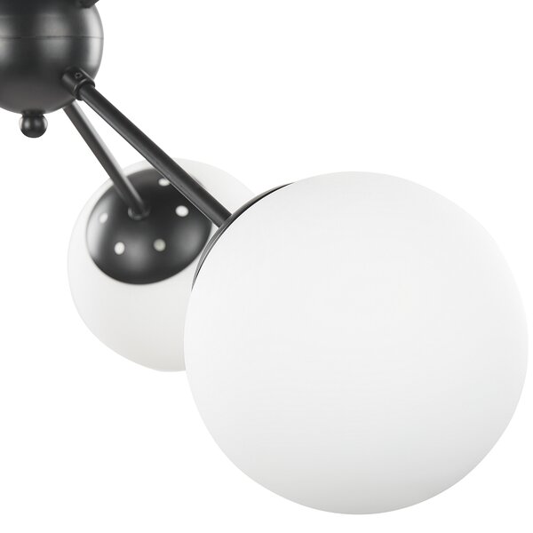 Závesná lampa čierna biela železo 100 cm 6 svetiel sklenené okrúhle tienidlá matný povrch moderný retro štýl obývačka