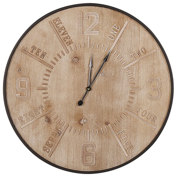 Nástenné hodiny farba svetlého dreva MDF 60 cm kovový rám retro dizajn do obývačky spálne kuchyne