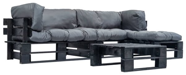 Maison Exclusive – 4-dielna záhradná súprava z paliet so sivými vankúšmi, drevo