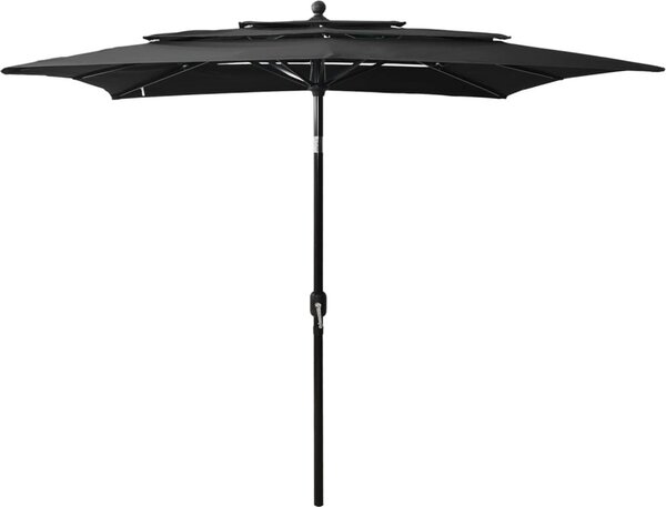 Maison Exclusive – slnečník s hliníkovým stĺpom, 3-vrstvový, čierny, 2,5 x 2,5 m