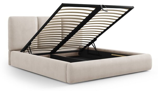 Béžová čalúnená dvojlôžková posteľ s úložným priestorom s roštom 180x200 cm Brody – Mazzini Beds