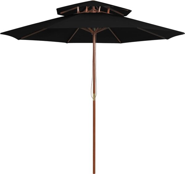 Maison Exclusive – slnečník s dvojitou strechou a dreveným stĺpom, čierny, 270 cm