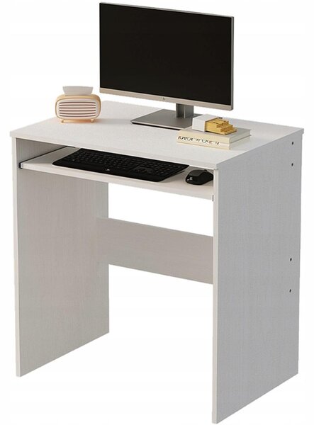 Počítačový stôl, biely, moderný, s policou na klávesnicu, štýl loft, 70 cm